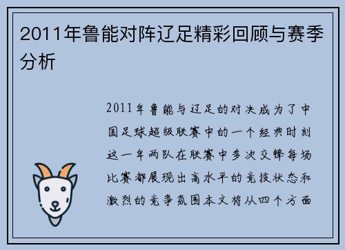 2011年鲁能对阵辽足精彩回顾与赛季分析